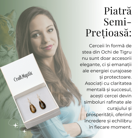 Cercei Eleganti cu Metal Auriu si Piatra Naturala din Ochi de Tigru Fatetat [5]