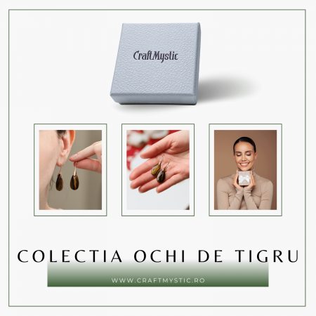 Cercei Eleganti cu Metal Auriu si Piatra Naturala din Ochi de Tigru Fatetat [6]