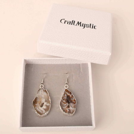 Cercei cu piatra semipretioasa naturala onyx deschis forma geoda cu metal placat argintiu [2]