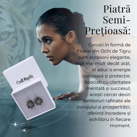 Cercei Argintii in Forma de Floare cu Ochi de Tigru - Sporirea Curajului si Claritatii Mentale [7]