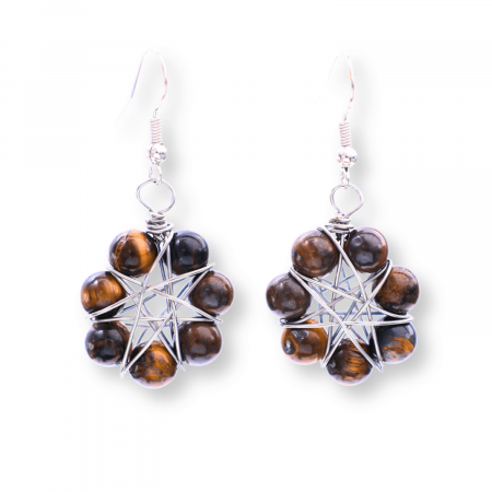 Cercei - Cercei Argintii in Forma de Floare cu Ochi de Tigru - Sporirea Curajului si Claritatii Mentale