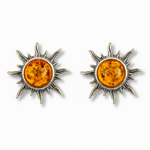 Cercei Soare din argint 925 cu chihlimbar – Lumina si bucurie in fiecare zi