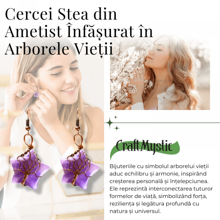 Cercei Eleganti in Forma de Stea cu Ametist Natural Semipretios [4]