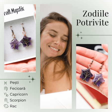 Cercei Eleganti in Forma de Stea cu Ametist Natural Semipretios [3]