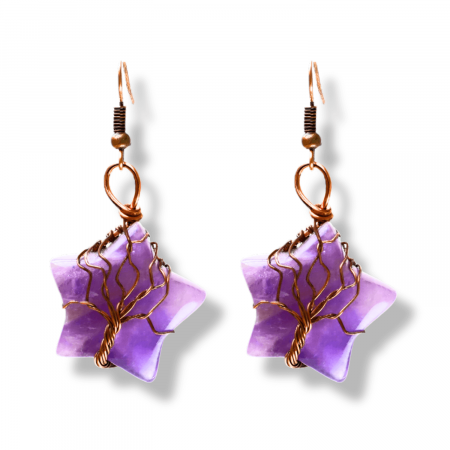 Sagetator - Cercei Eleganti in Forma de Stea cu Ametist Natural Semipretios