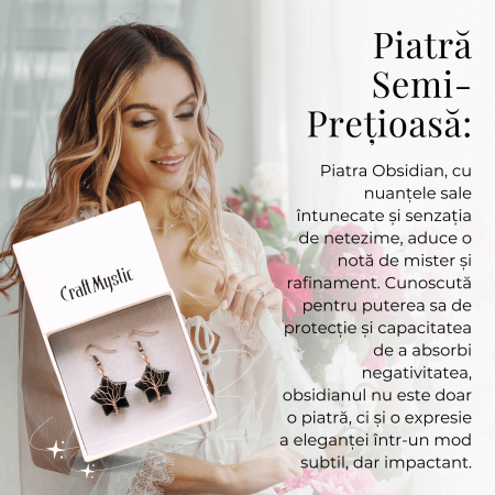Cercei Aurii cu Piatra de Obsidian in Forma de Stea [7]