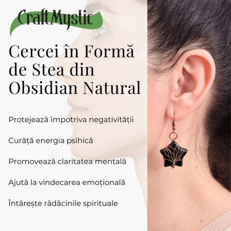 Cercei Aurii cu Piatra de Obsidian in Forma de Stea [4]