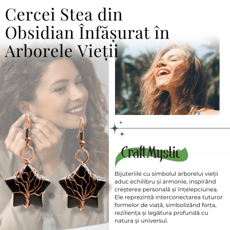Cercei Aurii cu Piatra de Obsidian in Forma de Stea [3]