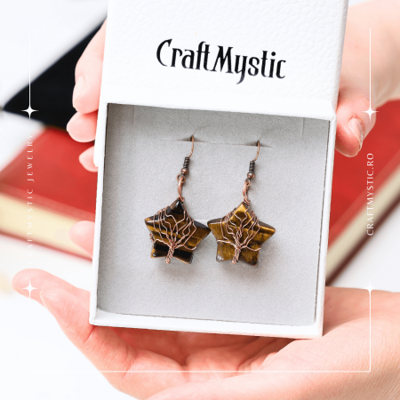 Cercei Eleganti in Forma de Stea cu Piatra Semipretioasa Ochi de Tigru Natural [1]