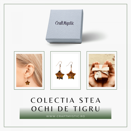 Cercei Eleganti in Forma de Stea cu Piatra Semipretioasa Ochi de Tigru Natural [7]