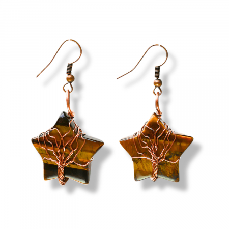 Cercei - Cercei Eleganti in Forma de Stea cu Piatra Semipretioasa Ochi de Tigru Natural