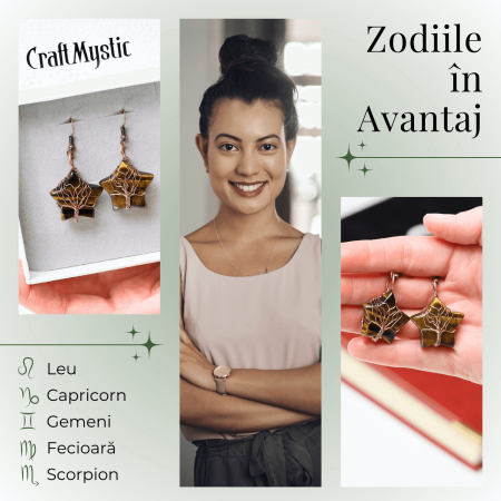 Cercei Eleganti in Forma de Stea cu Piatra Semipretioasa Ochi de Tigru Natural [3]