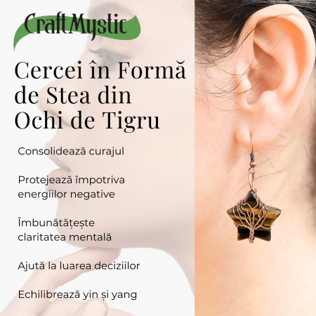 Cercei Eleganti in Forma de Stea cu Piatra Semipretioasa Ochi de Tigru Natural [2]