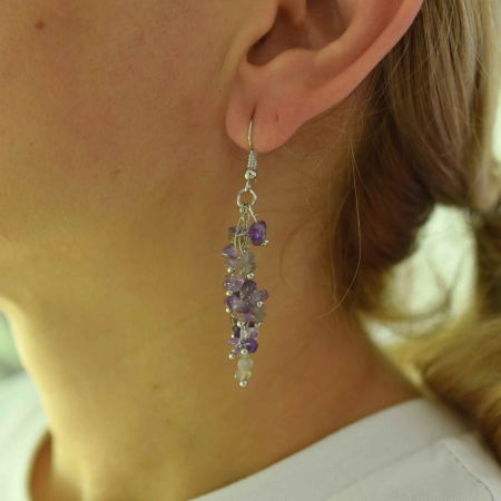 Cercei cu carlig cu piatra de cristal ametist polisat - Bijuterii pentru femei [1]