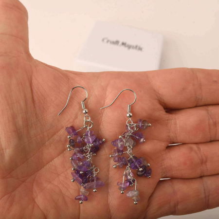 Cercei cu carlig cu piatra de cristal ametist polisat - Bijuterii pentru femei [3]