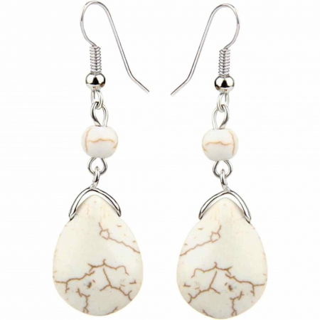 Cercei - Cercei din Turcoaz cu Textura de Temperament Cercei Lungi Bridal in Culoarea Alba