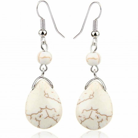 Cercei din Turcoaz cu Textura de Temperament Cercei Lungi Bridal in Culoarea Alba [1]