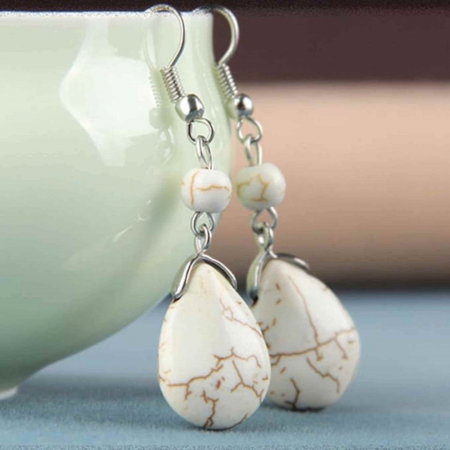 Cercei din Turcoaz cu Textura de Temperament Cercei Lungi Bridal in Culoarea Alba [2]