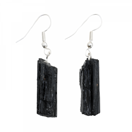 Cercei - Cercei Argintii cu Turmalina Neagra Bruta 20-25mm