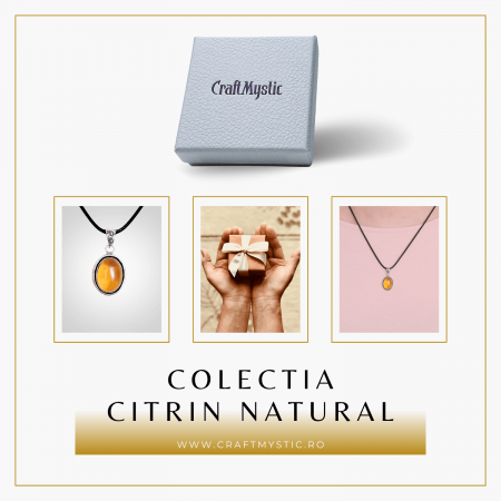 Colier Reglabil cu Pandantiv Oval din Metal Argintiu și Citrin Natural [7]