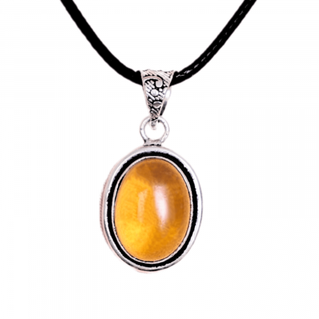 Sagetator - Colier Reglabil cu Pandantiv Oval din Metal Argintiu și Citrin Natural