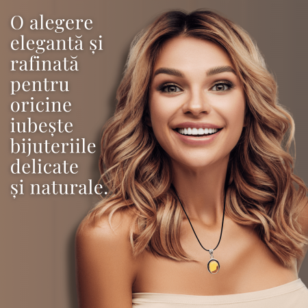 Colier Reglabil cu Pandantiv Oval din Metal Argintiu și Citrin Natural [5]