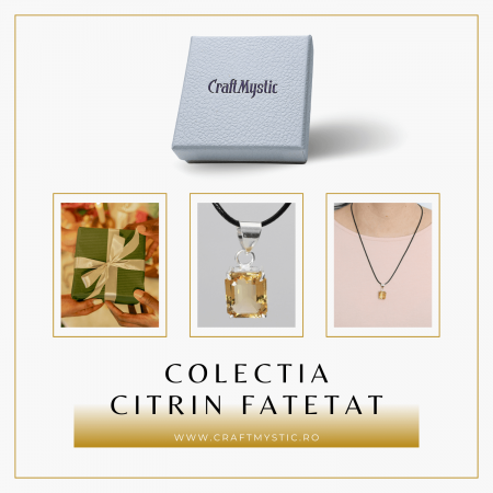 Colier Reglabil cu Pandantiv Argintiu 15mm in Forma Dreptunghiulara cu Citrin Natural Fatetat [7]