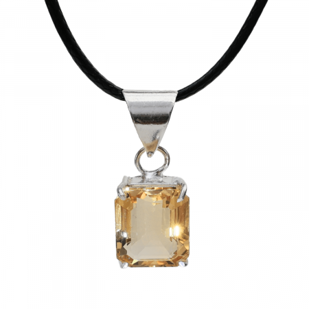 Incredere si Curaj - Colier Reglabil cu Pandantiv Argintiu 15mm in Forma Dreptunghiulara cu Citrin Natural Fatetat