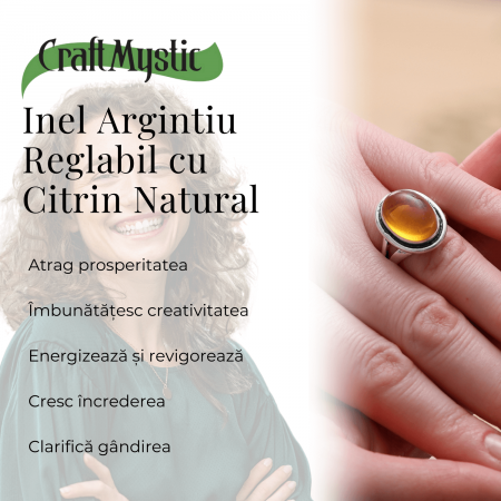 Inel Ajustabil Argintiu cu Citrin Natural [3]