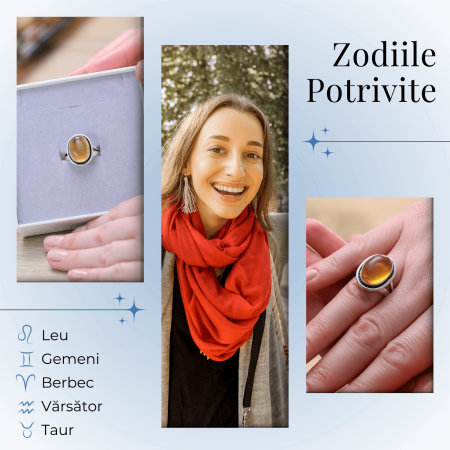 Inel Ajustabil Argintiu cu Citrin Natural [1]