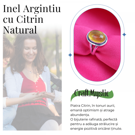 Inel Ajustabil Argintiu cu Citrin Natural [5]