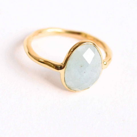 Incredere si Curaj - Inel cu Acvamarin Fatetat din Argint 925 placat cu Aur de 18K 1.54 gr – Liniste Interioara si Claritate in Comunicarea Sufletului