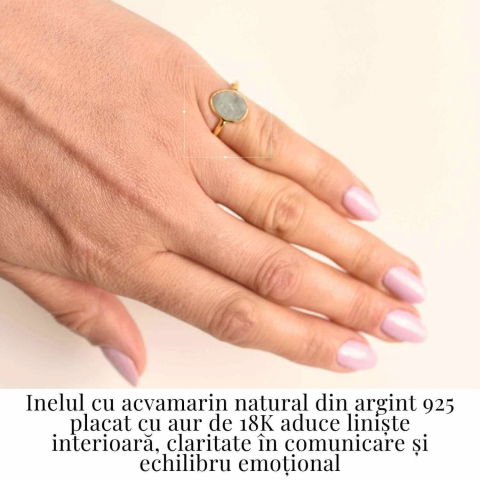 Inel cu Acvamarin Fatetat din Argint 925 placat cu Aur de 18K 1.54 gr – Liniste Interioara si Claritate in Comunicarea Sufletului [3]