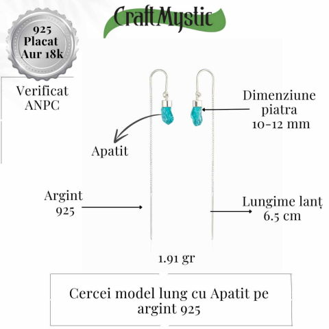Claritate si Energie Pozitiva – Cercei Lungi din Argint 925 cu Lant si Apatit Albastru [4]