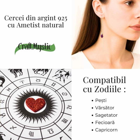 Calm si Echilibru Interior – Cercei Lungii din Argint 925 cu Piatra Naturală de Ametist [4]