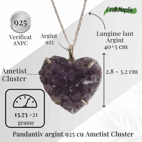 Liniste si Claritate Interioara – Colier Inima cu Ametist Cluster din argint 925 [4]