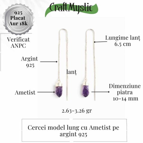 Calm si Echilibru Interior – Cercei Lungii din Argint 925 cu Piatra Naturală de Ametist [1]