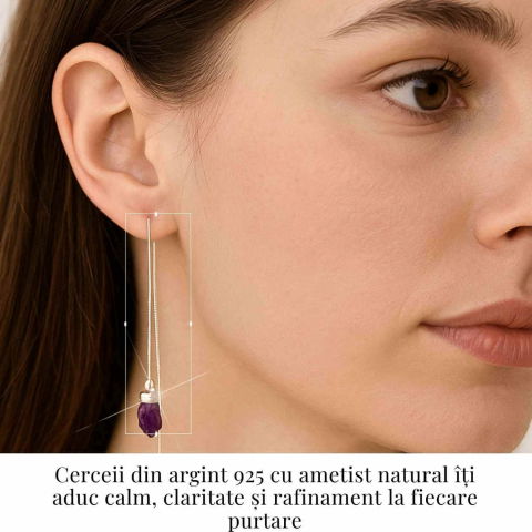Calm si Echilibru Interior – Cercei Lungii din Argint 925 cu Piatra Naturală de Ametist [2]