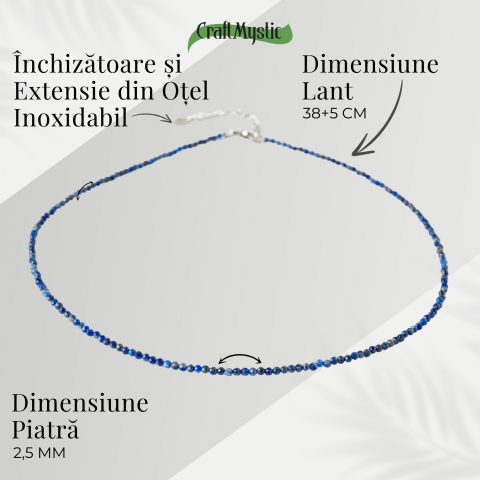 Intelepciune si Creativitate – Choker din Otel Inoxidabil cu Lapis Lazuli Natural Fatetat [3]