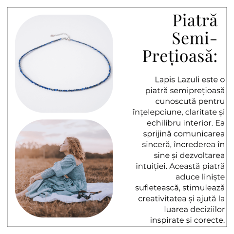 Intelepciune si Creativitate – Choker din Otel Inoxidabil cu Lapis Lazuli Natural Fatetat [5]