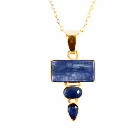 Balanta - Comunicare Autentica si Echilibru – Colier inox si pandantiv argint 925 placat cu aur de18k si Triplu Kianit