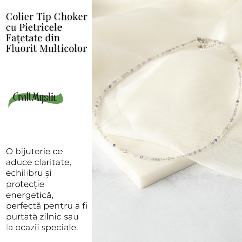Echilibru si Claritate – Choker din Otel Inoxidabil cu Fluorit Multicolor Natural Fatetat 2.5MM [2]