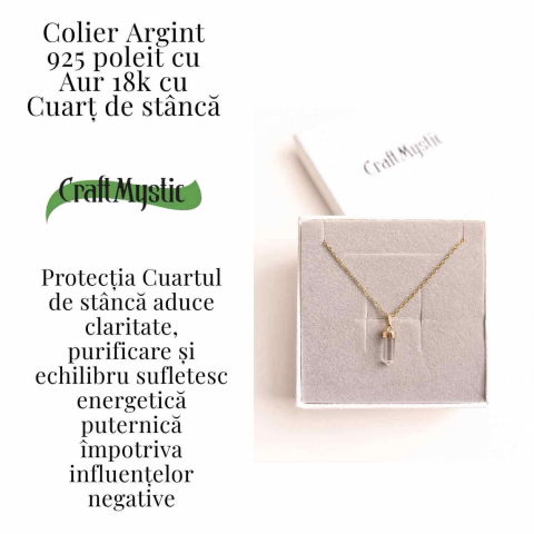 Claritate Mentala si Purificare – Colier din Argint 925 Placat cu Aur 18K cu Cuart de Stanca [2]