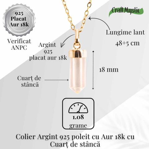 Claritate Mentala si Purificare – Colier din Argint 925 Placat cu Aur 18K cu Cuart de Stanca [4]