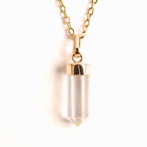 Cuart transparent - Claritate Mentala si Purificare – Colier din Argint 925 Placat cu Aur 18K cu Cuart de Stanca