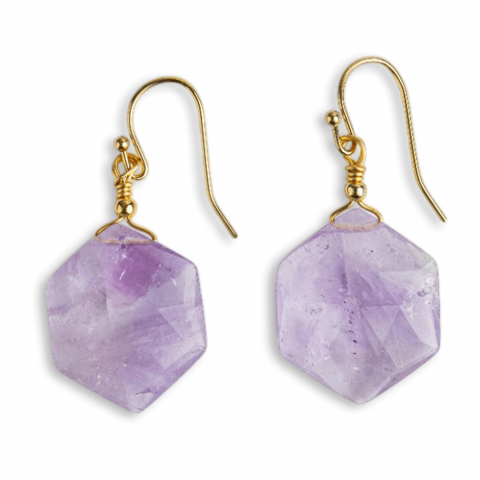 Cristale pe beneficii - Claritate si Liniste – Cercei cu Ametist Hexagonal