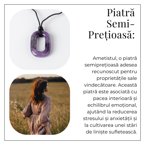 Colier cu Pandantiv Oval din Ametist Natural – Piatra Protectiei si Claritatii Spirituale [5]