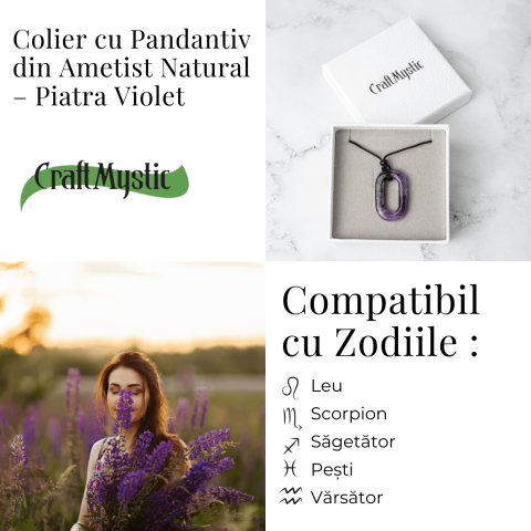 Colier cu Pandantiv Oval din Ametist Natural – Piatra Protectiei si Claritatii Spirituale [4]