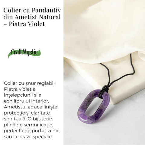Colier cu Pandantiv Oval din Ametist Natural – Piatra Protectiei si Claritatii Spirituale [2]
