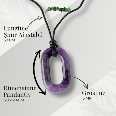 Colier cu Pandantiv Oval din Ametist Natural – Piatra Protectiei si Claritatii Spirituale [3]